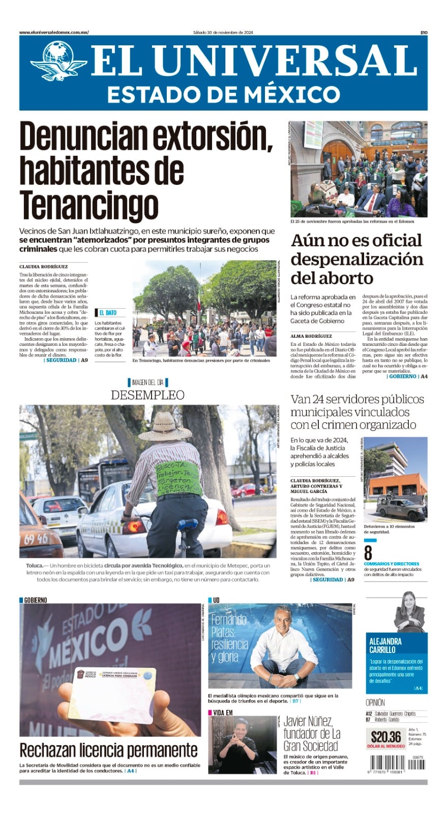 Portada Edomex 30 de noviembre