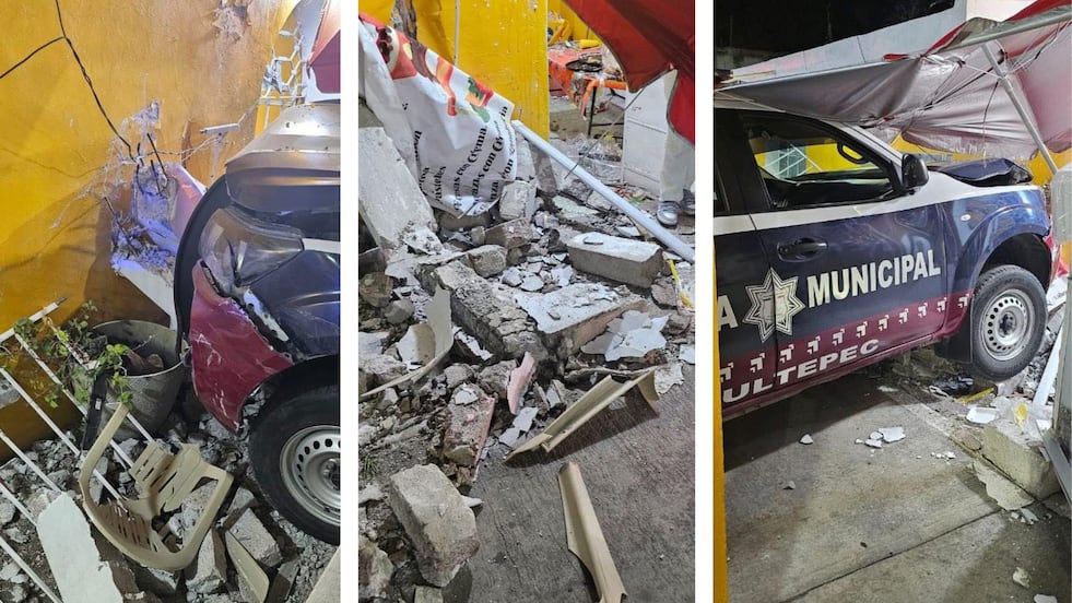 Patrulla de Tultepec choca contra una casa en Teyahualco