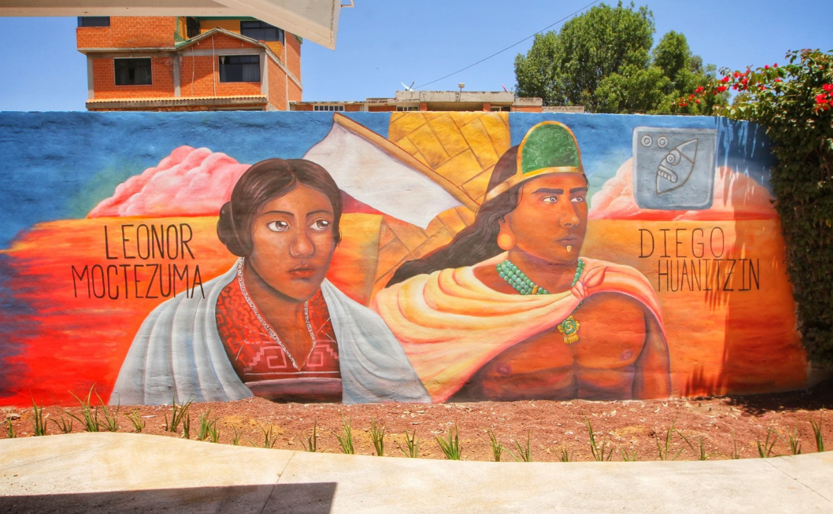 Una de las impactantes imágenes del mural que fusiona elementos históricos y una visión futurista de Ecatepec. Foto: Especial