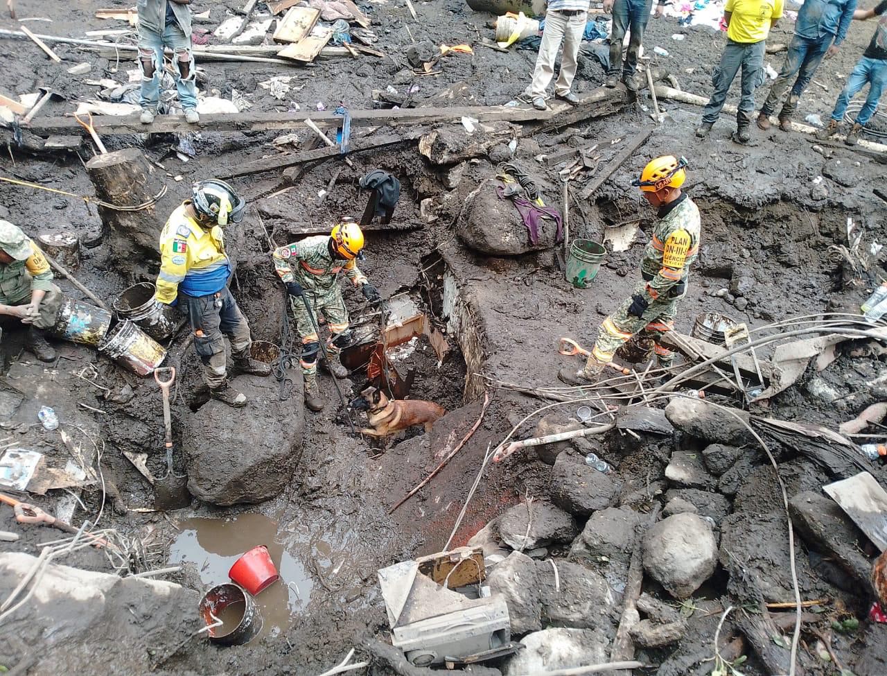 El personal de la Guardia Nacional se unió a las tareas de la Sedena para la remoción de escombro, tierra, lodo y árboles. Foto Claudia Rodríguez 