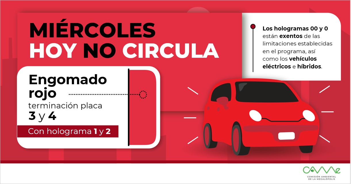 Los autos con engomado rojo no podrán circular el día de hoy. Foto: @CAMegalopolis / X