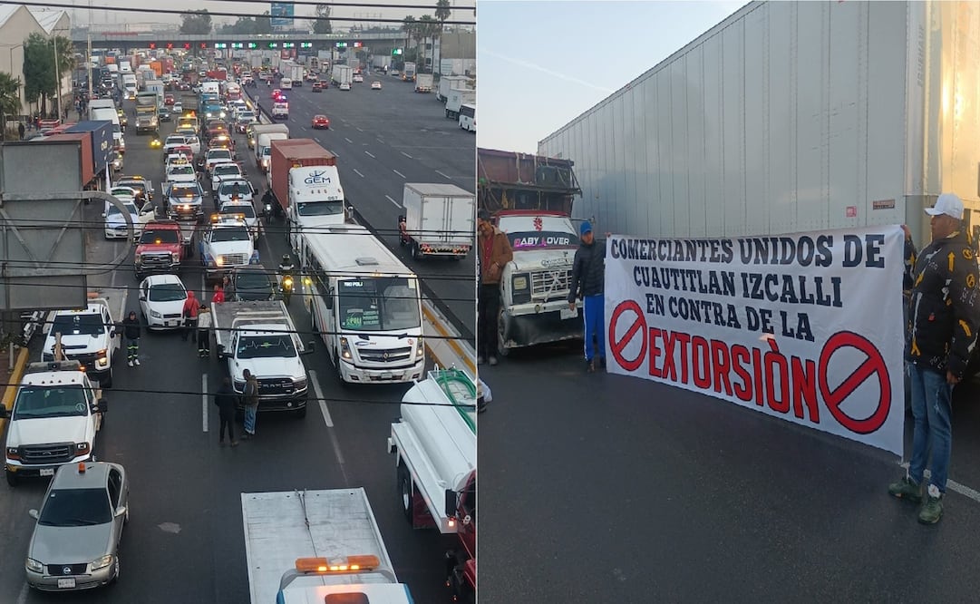 Desde las 7:30 decenas de transportistas con sus camiones se concentraron en la México-Querétaro. Foto: Especial