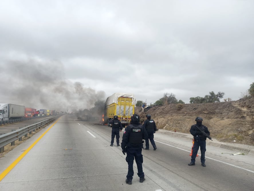 Un camión de carga incendiado a la altura de Jaltepec paralizó la circulación en la autopista estratégica. Foto Especial