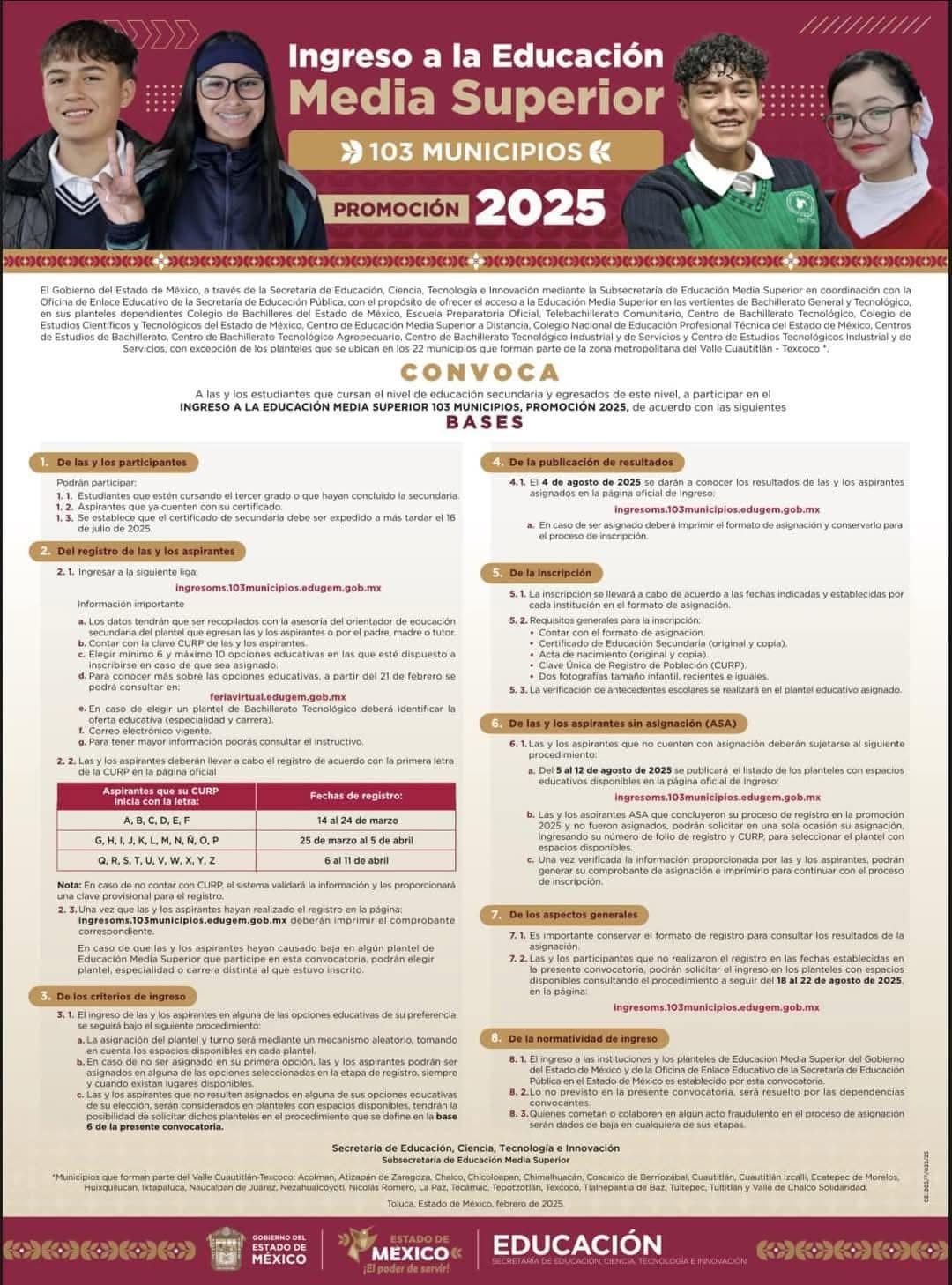 Convocatoria para el Ingreso a la Educación Media Superior en 103 municipios / Foto Especial