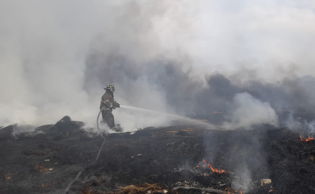 Bomberos toluqueños en acción: Combatiendo las llamas en Santa María Totoltepec. Foto: Especial