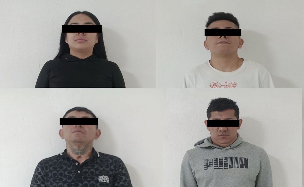 Los detenidos fueron identificaron como Alejandro “N”, José Antonio “N”, Erick “N” y Jhovana “N”, quienes fueron trasladados a las instalaciones de la FGJEM. Foto: Especial