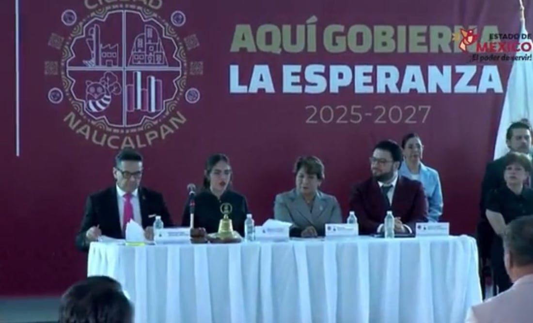 La gobernadora Delfina Gómez Álvarez anuncia los resultados del operativo 'Atarraya' / Foto: Especial