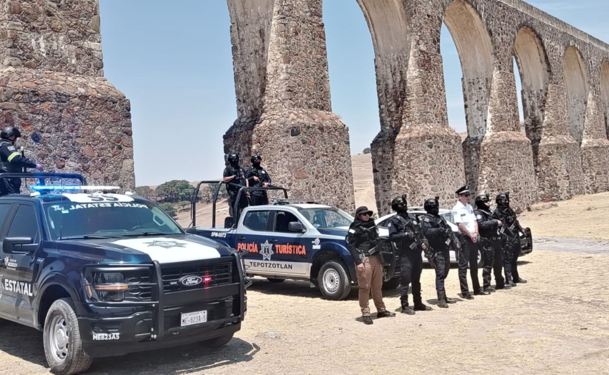 Elementos de seguridad despliegan operativo en Tepotzotlán por vacaciones. Foto: Especial