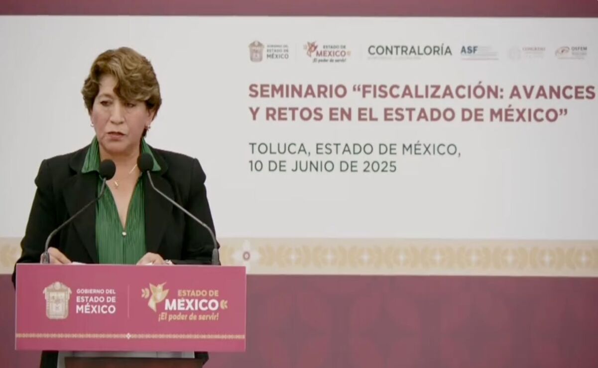 La gobernadora, Delfina Gómez Álvarez encabezado el evento "Fiscalización: Avances y Retos en el Estado de México”. Foto: Especial