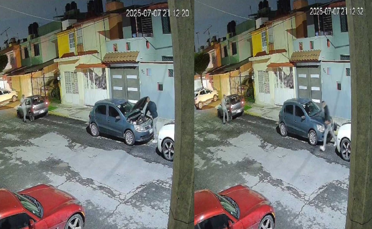 La video cámara vecinal graba que ambos sujetos huyeron en un automóvil tipo Chevrolet Chevy, después de consumar el hurto. Foto: Captura de pantalla