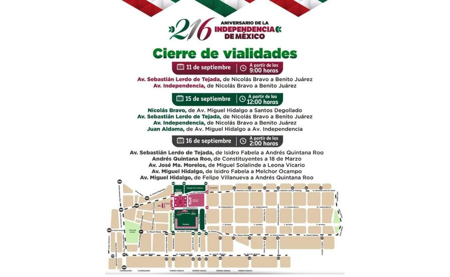 Toluca tendrá cierres viales por fiestas patrias