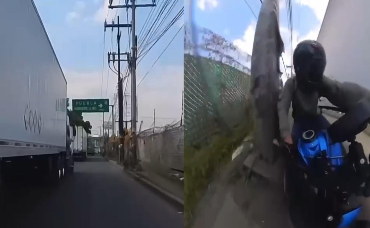 Video: ¡De milagro! Un motociclista estuvo a punto de ser atropellado por un tráiler en la México-Querétaro