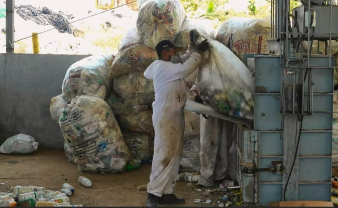 Personal de Ecología realiza la selección rigurosa de plásticos según su composición química. Foto Especial