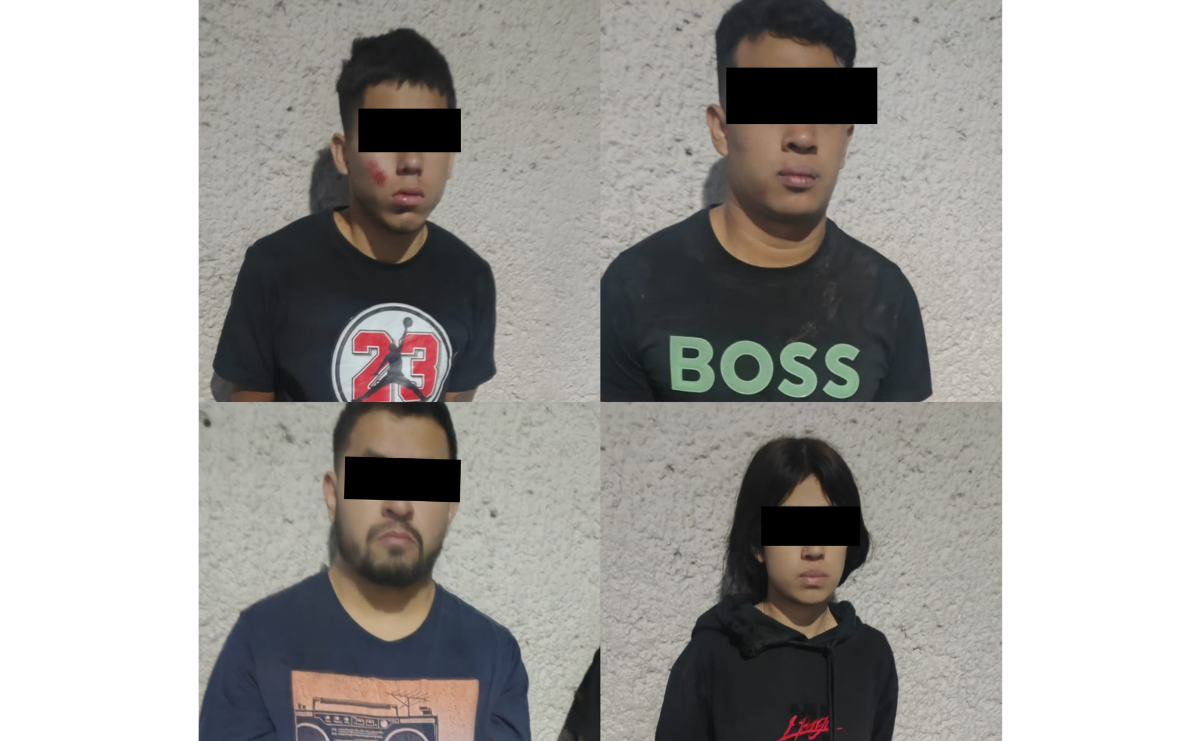 Elementos de seguridad arrestaron a cinco personas, incluyendo una mujer, señaladas por atacar a un conductor y dañar su vehículo en Ecatepec. Foto: Especial