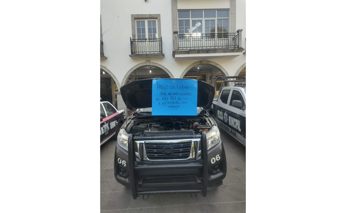 “Paro de labores por falta de pago de aguinaldos y prima vacacional por seguridad pública municipal”. Foto: Especial