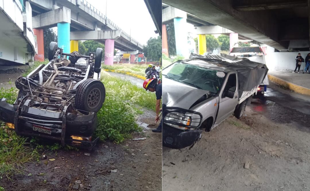 El conductor de una camioneta perdió el control de su unidad y cayo del puente de la avenida Jesús Reyes Heroles. Foto: Especial