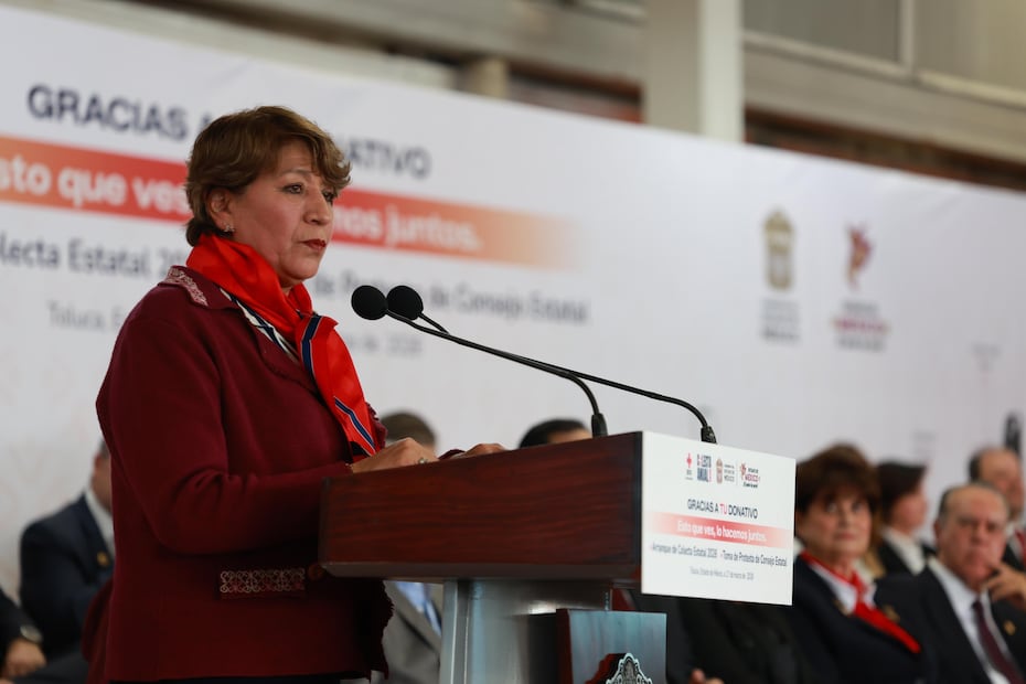 La gobernadora hizo un llamado a la ciudadanía para sumarse a la Colecta Estatal de Cruz Roja 2026. Foto. Alejandro Vargas. El Universal