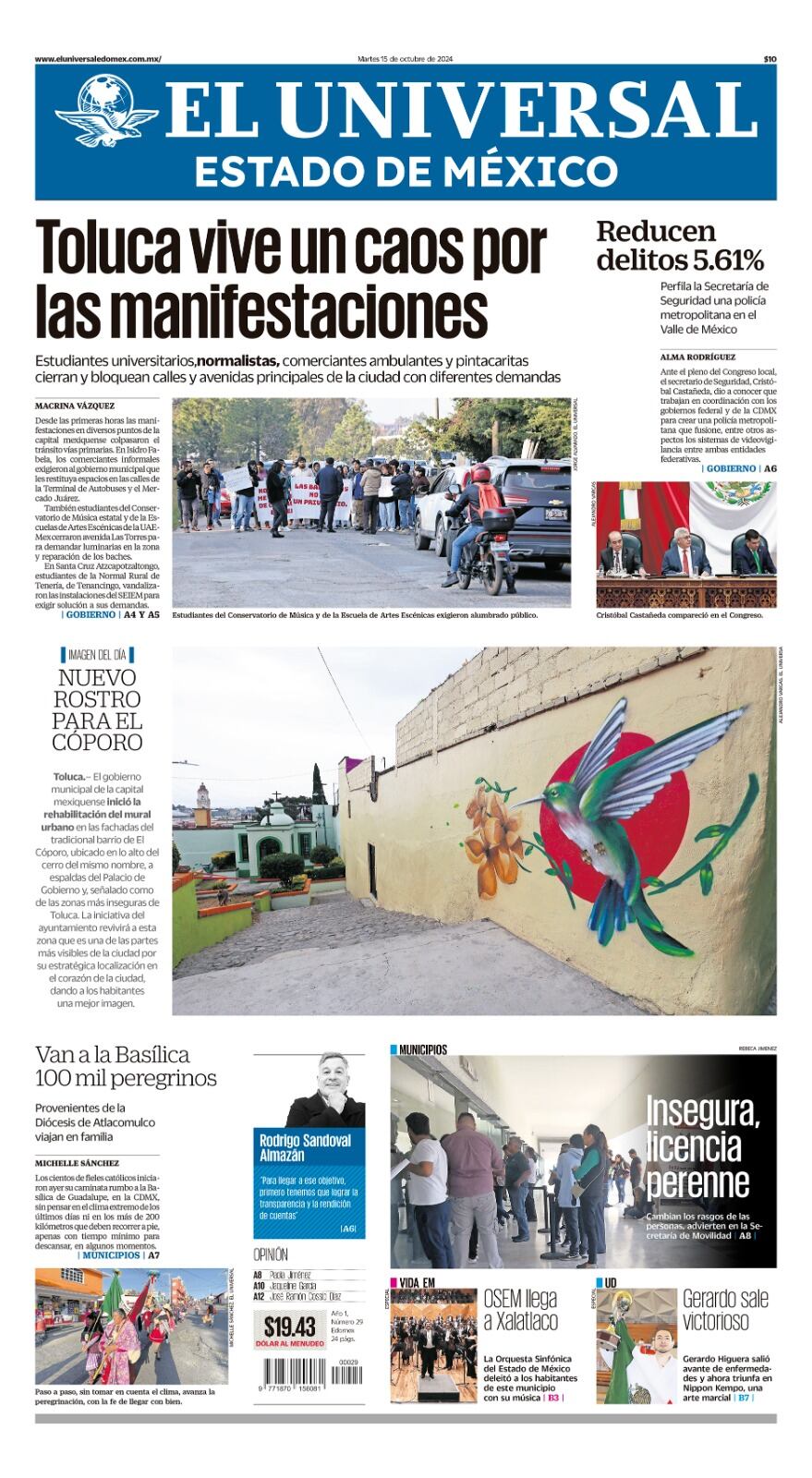 Portada lunes 15 de octubre 2024