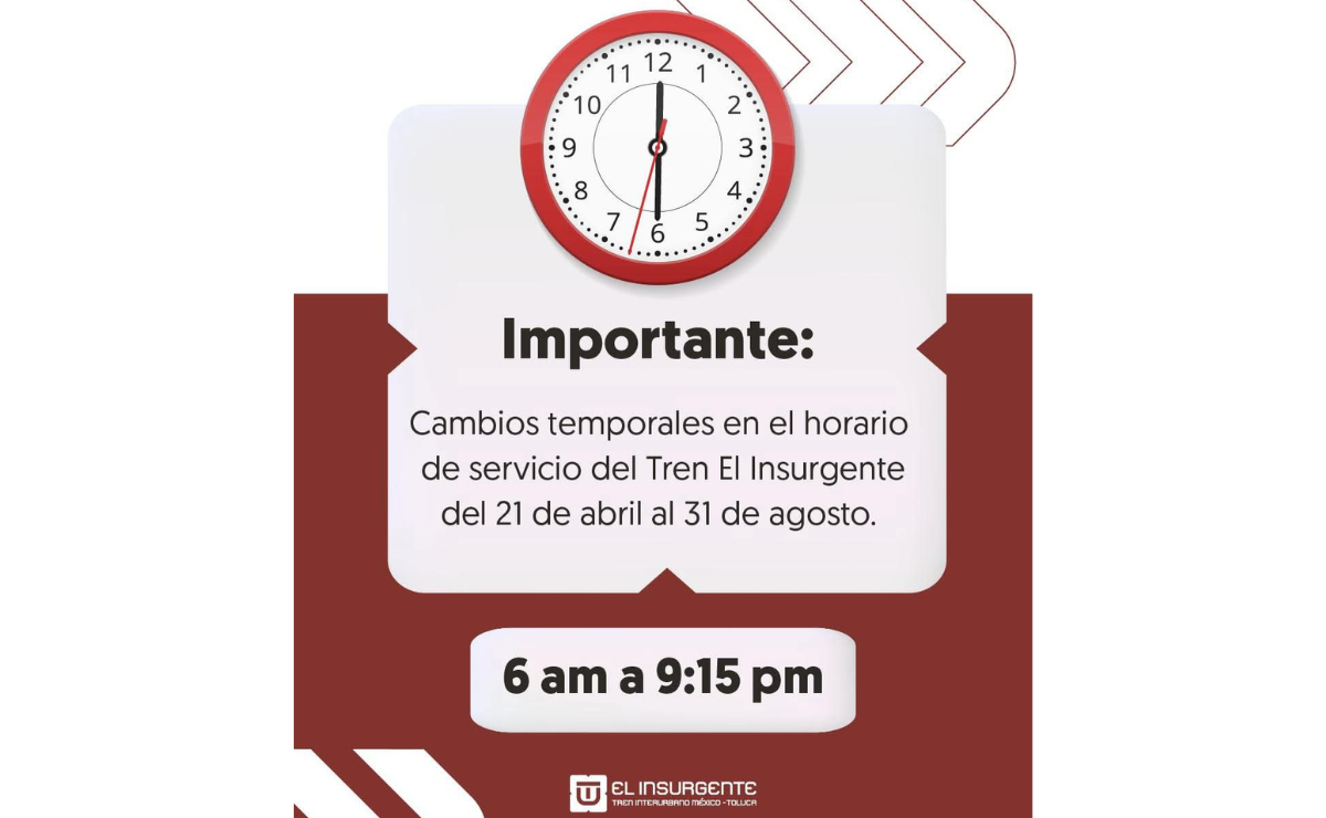 Usuarios del Tren Insurgente deberán consultar los nuevos horarios a partir del 21 de abril. Foto: Especial