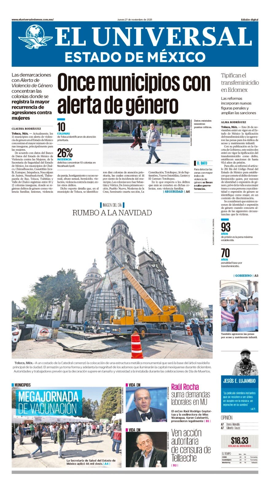 Portada del 27 de noviembre