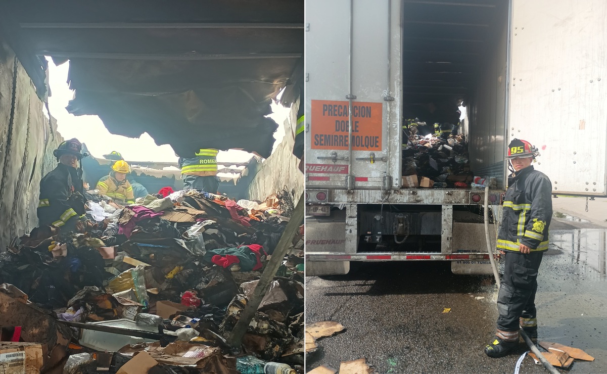¡Alerta! Caja de tráiler se incendia en carriles laterales de la México-Querétaro   