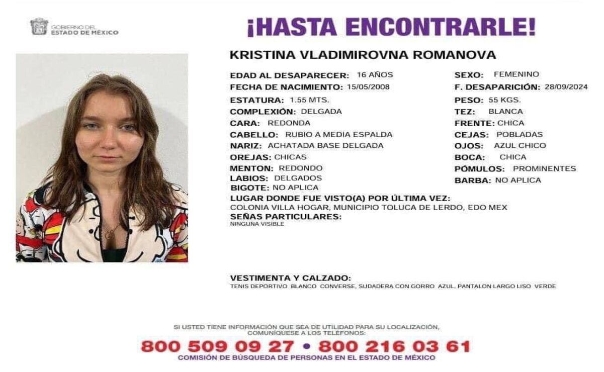 Kristina Vladimirovna de 16 años desapareció en Toluca / Foto Especial