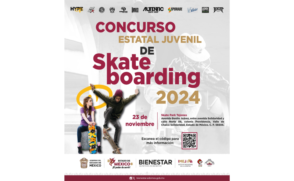 Regístrate en el Concurso Juvenil de Skateboarding Edomex 2024 antes del 19 de noviembre. Foto: Especial.