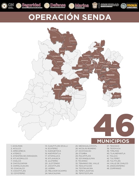 Además de Polotitlán, Soyaniquilpan, Tecámac, Tenango del Valle, Teoloyucan, Teotihuacán, Tepetlaoxtoc, Tepozotlán, Texcoco, Tezoyuca, Timilpan, Tlalnepantla, Toluca, Tultepec, Tultitlán, Valle de Chalco, Zinacantepec y Zumpango. Foto: especial