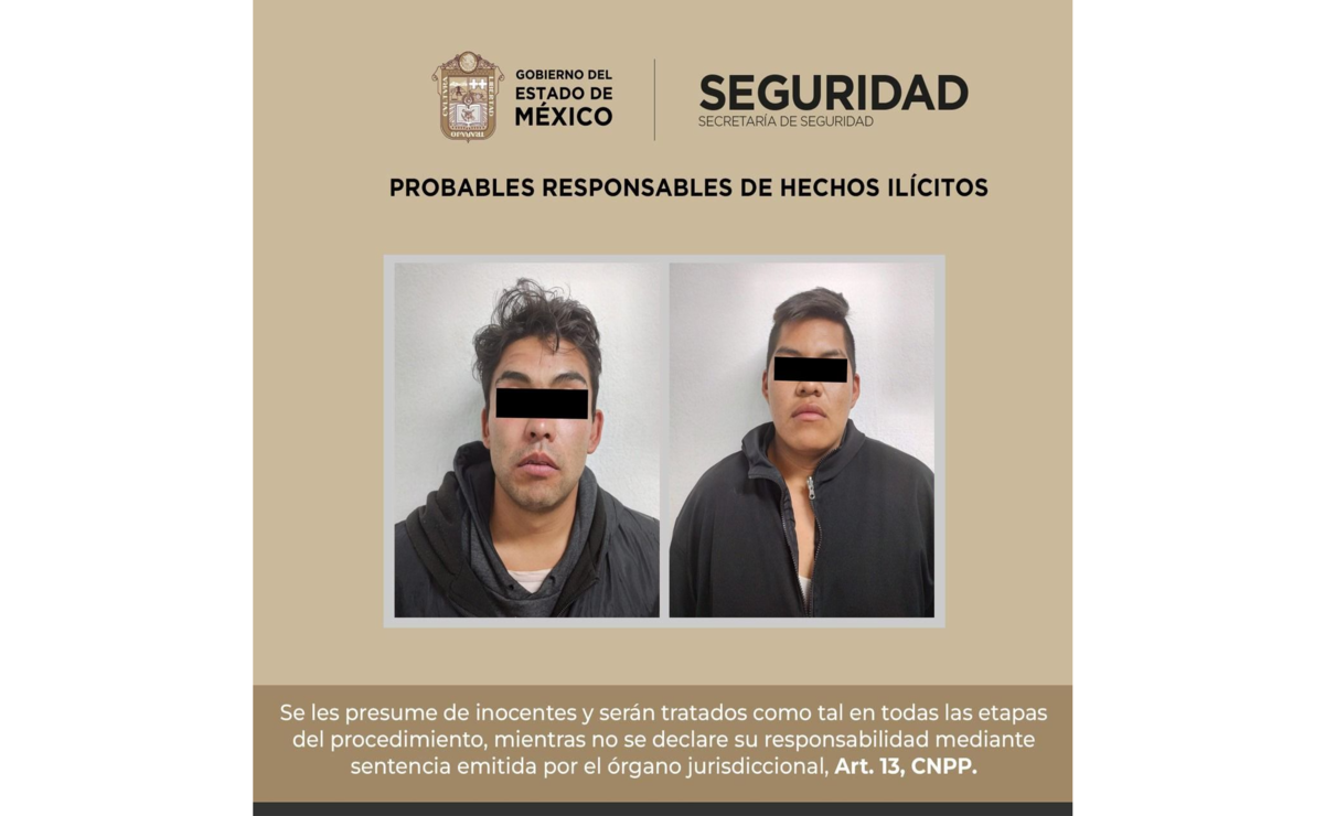 Manuel “N” de 27 años y César “N” de 19 años de edad, fueron presentados ante el agente del Ministerio Público de la FGJEM. Foto: Especial