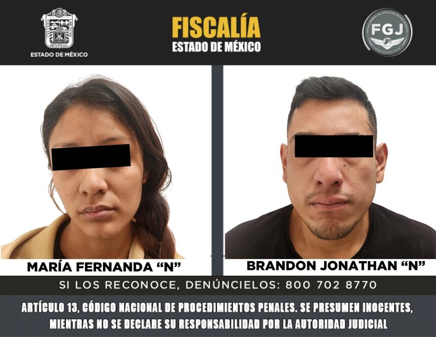 Los detenidos por orden de aprehensión son María Fernanda “N” y Brandon Jonathan “N”, investigados por su posible participación en el delito de desaparición. Foto: especial