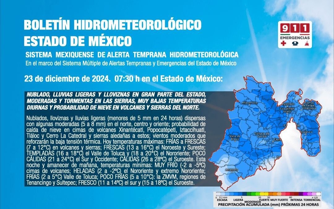 El invierno ha iniciado con fuerza en el Estado de México y se espera que las condiciones climáticas frías persistan durante las próximas semanas. Foto Especial