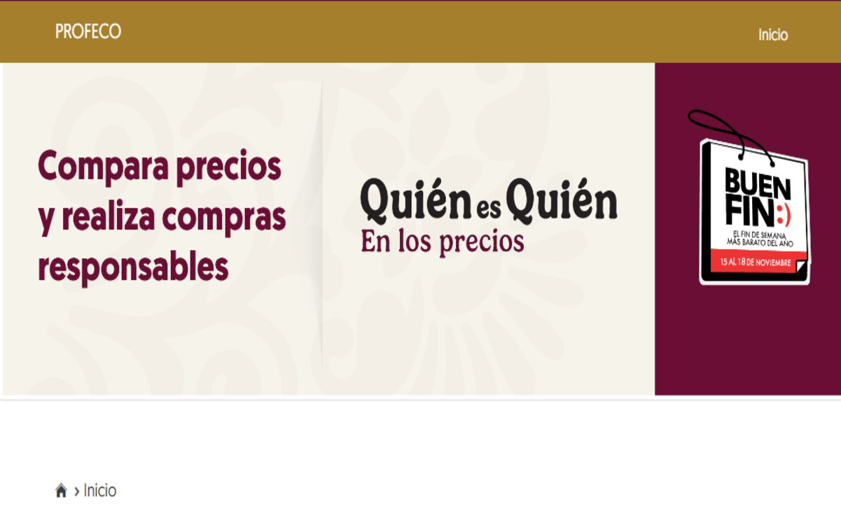 En la herramienta digital “Quién es Quién en los Precios para El Buen Fin”, los consumidores podrán consultar los precios de 492 productos. Foto: Captura de Pantalla