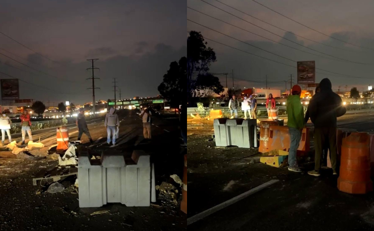 Manifestantes bloquean la México-Toluca exigiendo la liberación de seis taxistas detenidos tras el linchamiento en Yebucibi Foto: Especial