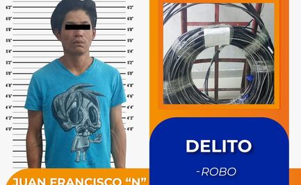 Roba cable de alumbrado público y lo atrapan 