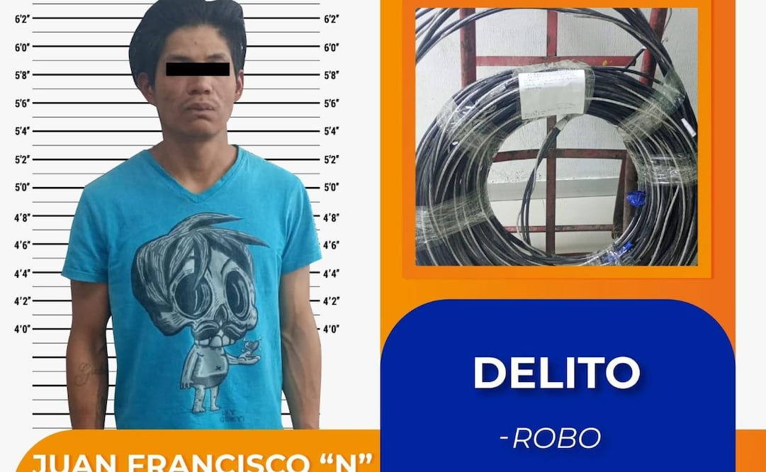 El hombre fue detenido robando cable sobre el Camino a Los Pulqueros, del municipio de Zumpango. Foto. Especial