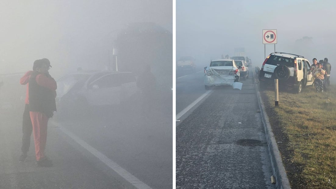 Alrededor de 40 unidades, entre vehículos particulares y camiones, quedaron varados o destrozados sobre la autopista. Foto Alejandro Vargas / El Universal
