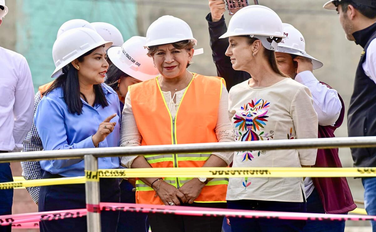Claudia Sheinbaum y Delfina Gómez revisan avances de Colector Solidaridad en Chalco