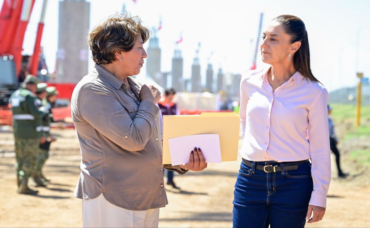 Claudia Sheinbaum y Delfina Gómez supervisan obras del Tren México-Pachuca en Nextlalpan