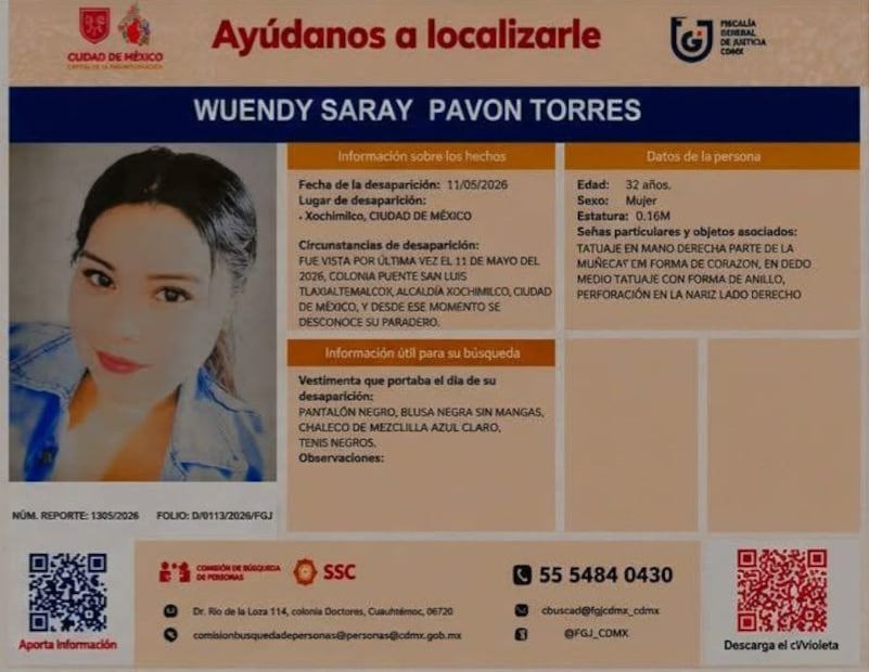 Wuendy fue vista por última vez el 11 de mayo en la colonia Pueblo San Luis Tlaxialtemalco, de la alcaldía Xochimilco. Foto. Especial