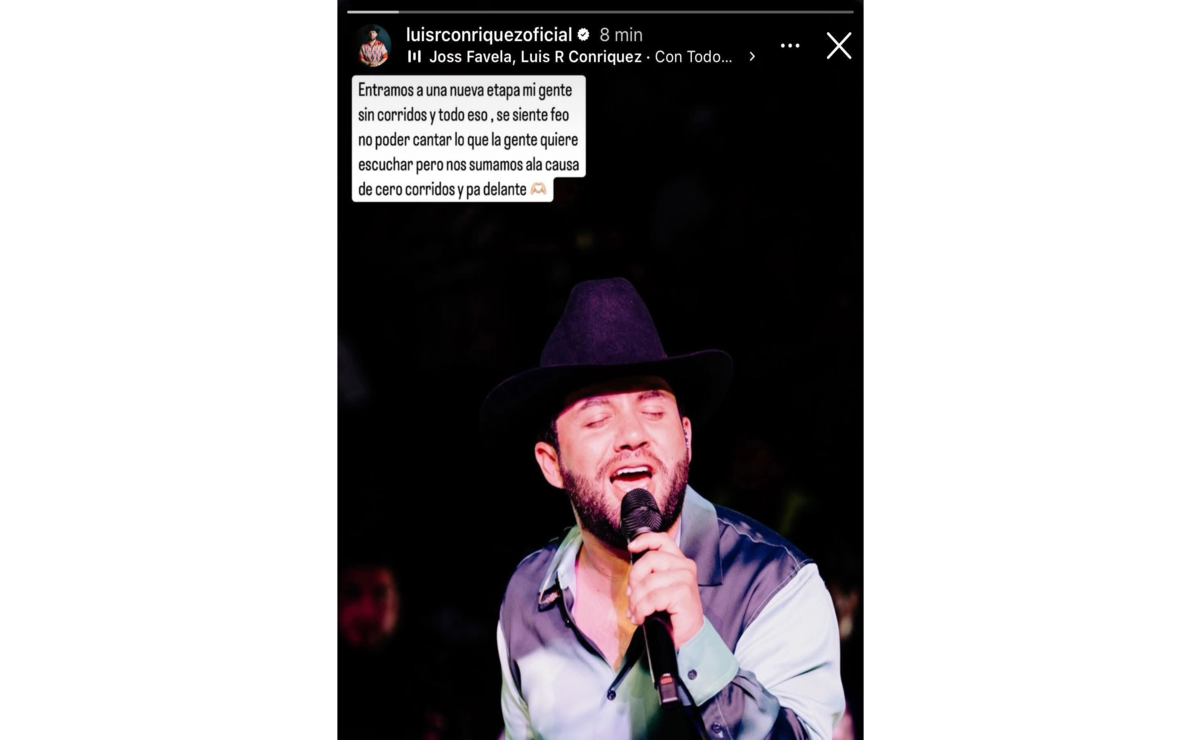 A través de sus rede sociales, Luis R. Conriquez explicó a sus fans que "entramos a una nueva etapa mi gente sin  corridos y todo eso". Foto: Especial