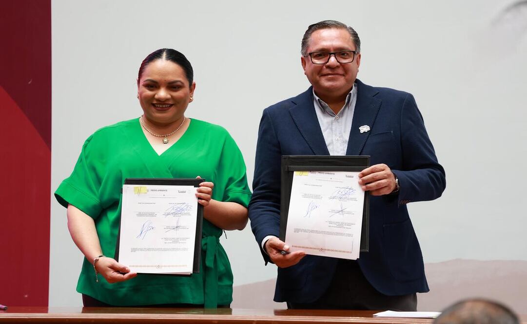 Presidente Municipal de Toluca, Ricardo Moreno Bastida, y la Secretaría del Medio Ambiente y Desarrollo Sostenible del Estado de México, Alhely Rubio Arronis / Foto Alejandro Vargas