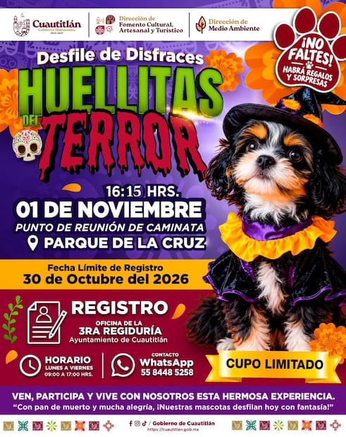 El 31 de octubre será el desfile de disfraces “Huellitas del Terror”, donde los asistentes podrán llevar a sus mascotas caracterizadas. Foto: especial