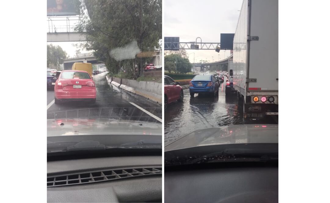 La intensa lluvia provocó caos vehicular en Periférico Norte, donde encharcamientos afectaron la circulación. Foto especial