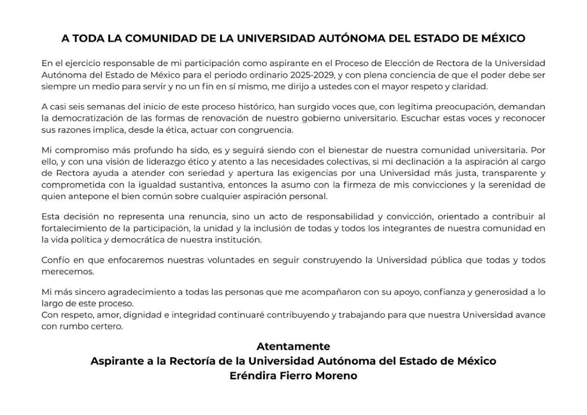 Comunicado de Eréndira Fierro