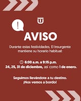 ¿Vas a viajar? El Insurgente operará en horario habitual durante días festivos de fin de año