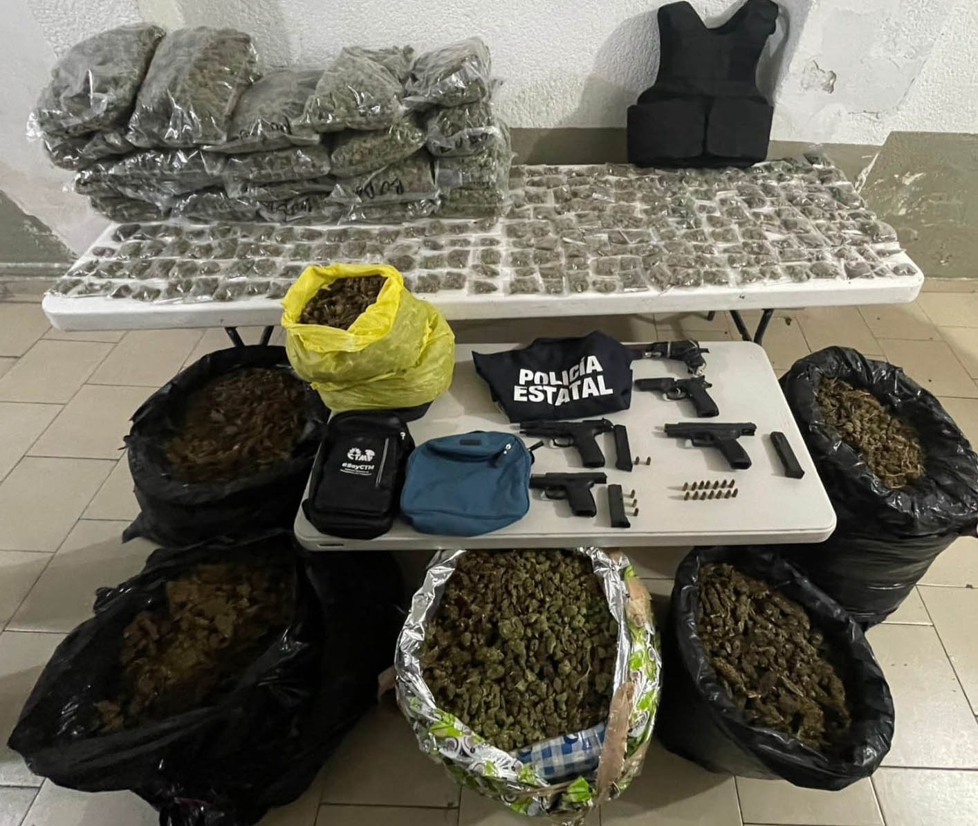 Decomisaron 228 bolsas de plástico y una caja de cartón que contenían hierba verde y seca con las características propias de la marihuana / Foto Especial