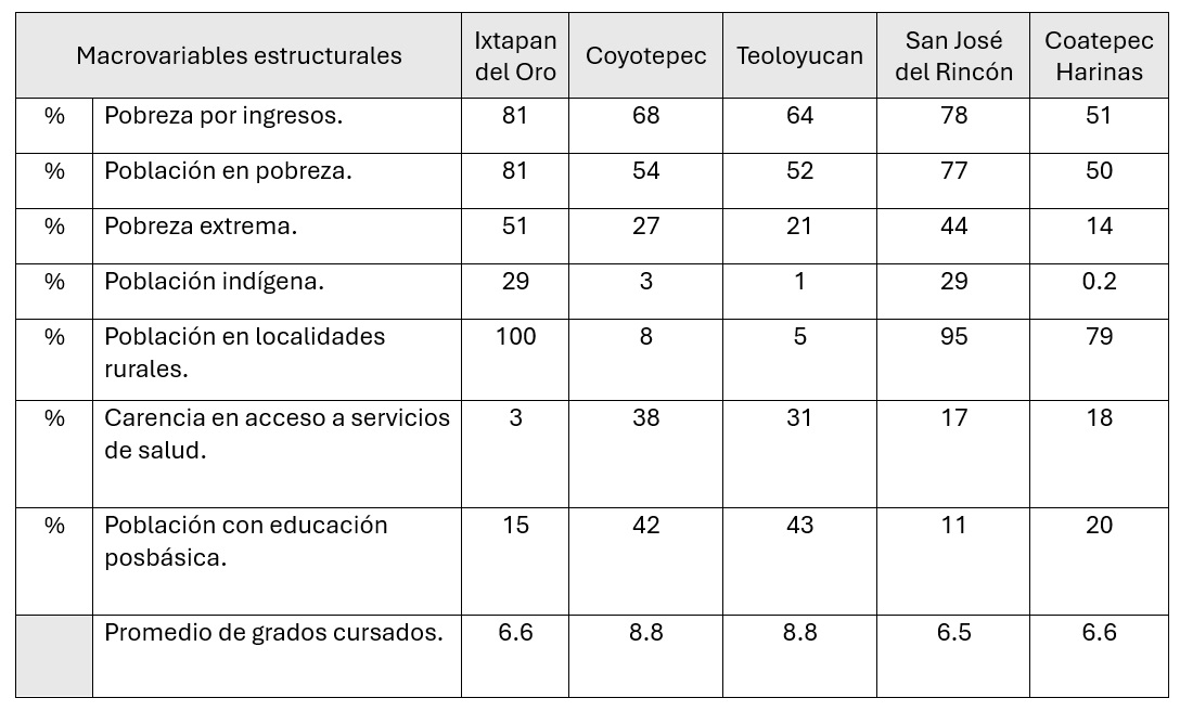 Fuente: elaboración propia, con base en indicadores del Coneval, 2020 e INEGI. Proyecto Libélula.