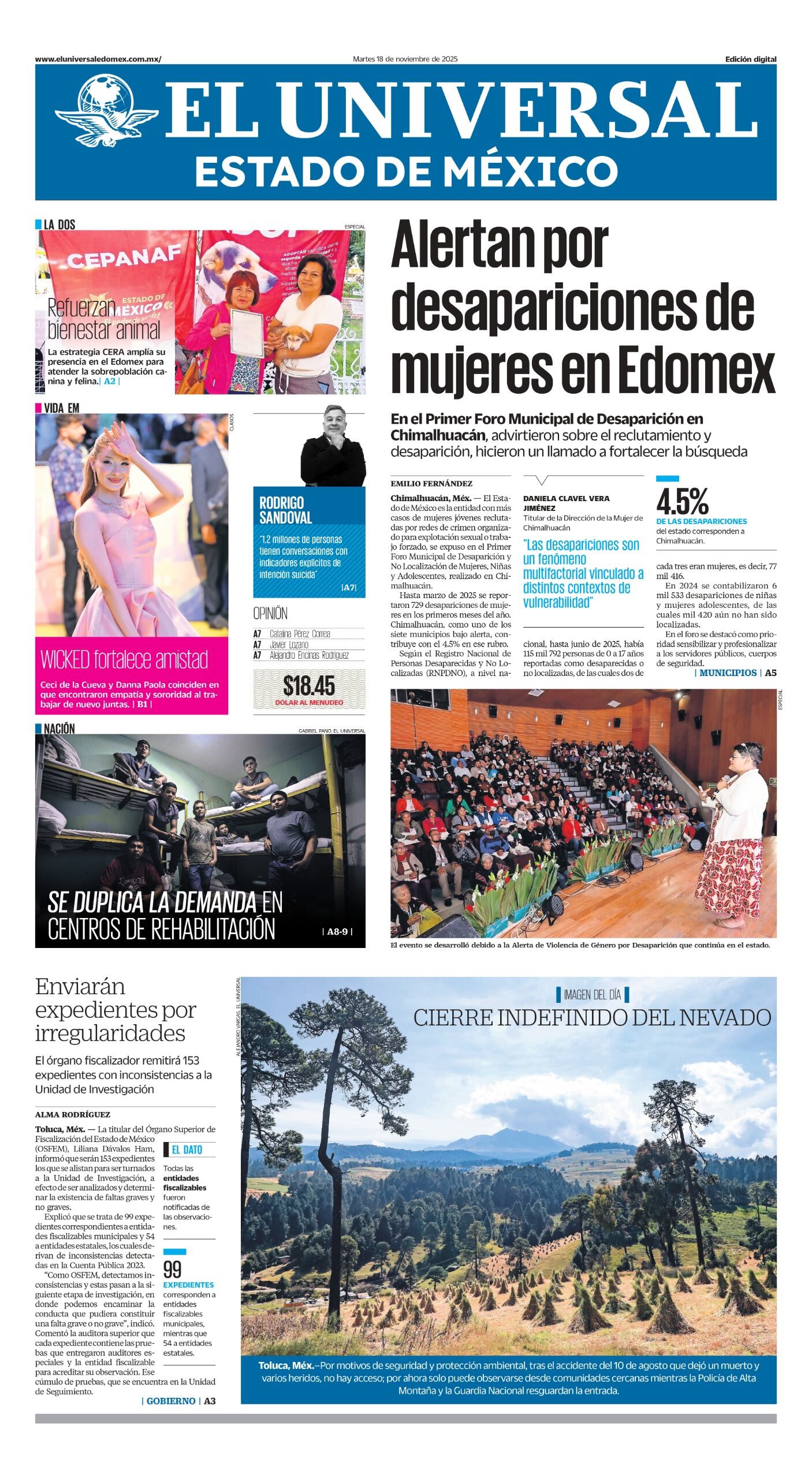 Portada del 18 de noviembre