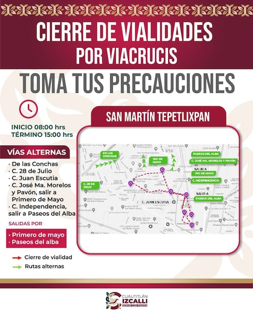 En San Martín Tepetlixpán las vías alternas son: De Las Conchas, 28 de julio, Juan Escutia, José María Morelos y otras. Foto. Especial