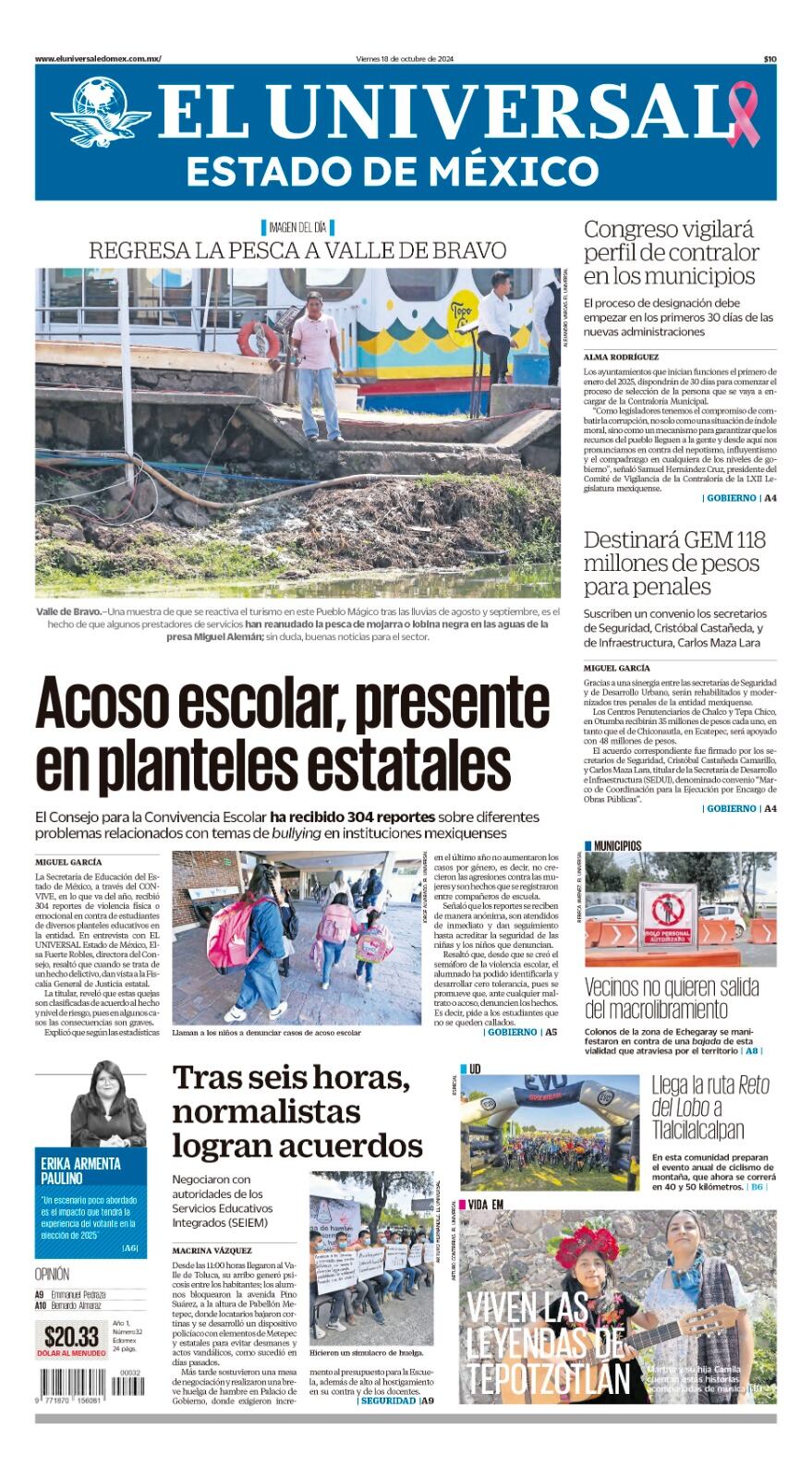 Portada viernes 18 de octubre 2024